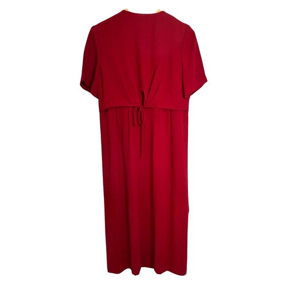 Vintage Liz Claiborne Petite Red Dress Size 8 Button Front Short Sleeve Tie Back - Picture 2 of 8